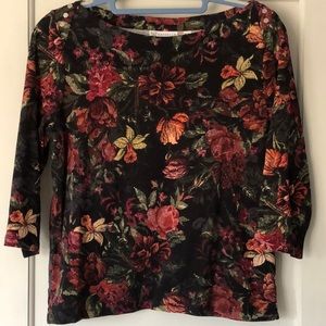 Rafaella women’s boat neck top. Size PM. 3/4 sleeve. Gorgeous floral.‎ EUC
